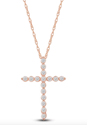 1/2 Carat Lab-Created Diamond Cross Necklace in 14K Rose Gold – 18" Chain